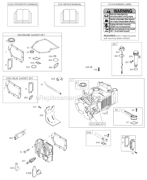 Page A Diagram and Parts List for 10E900SERIES  Briggs and Stratton Engine